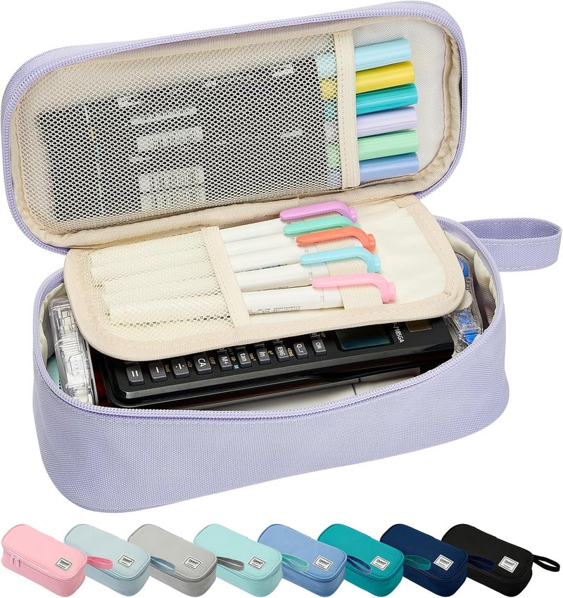 SPACEMATE Pencil Case Pouch Box Bag School Supplies Girls Boys Kids, Cute Preppy Stuff Large Big Capacity Aesthetic Pen Organizer, Back to College Stationary, Light Purple, Standard Stlye, 1800ml - Image 1
